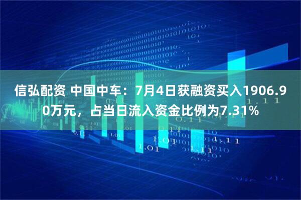 信弘配资 中国中车：7月4日获融资买入1906.90万元，占当日流入资金比例为7.31%